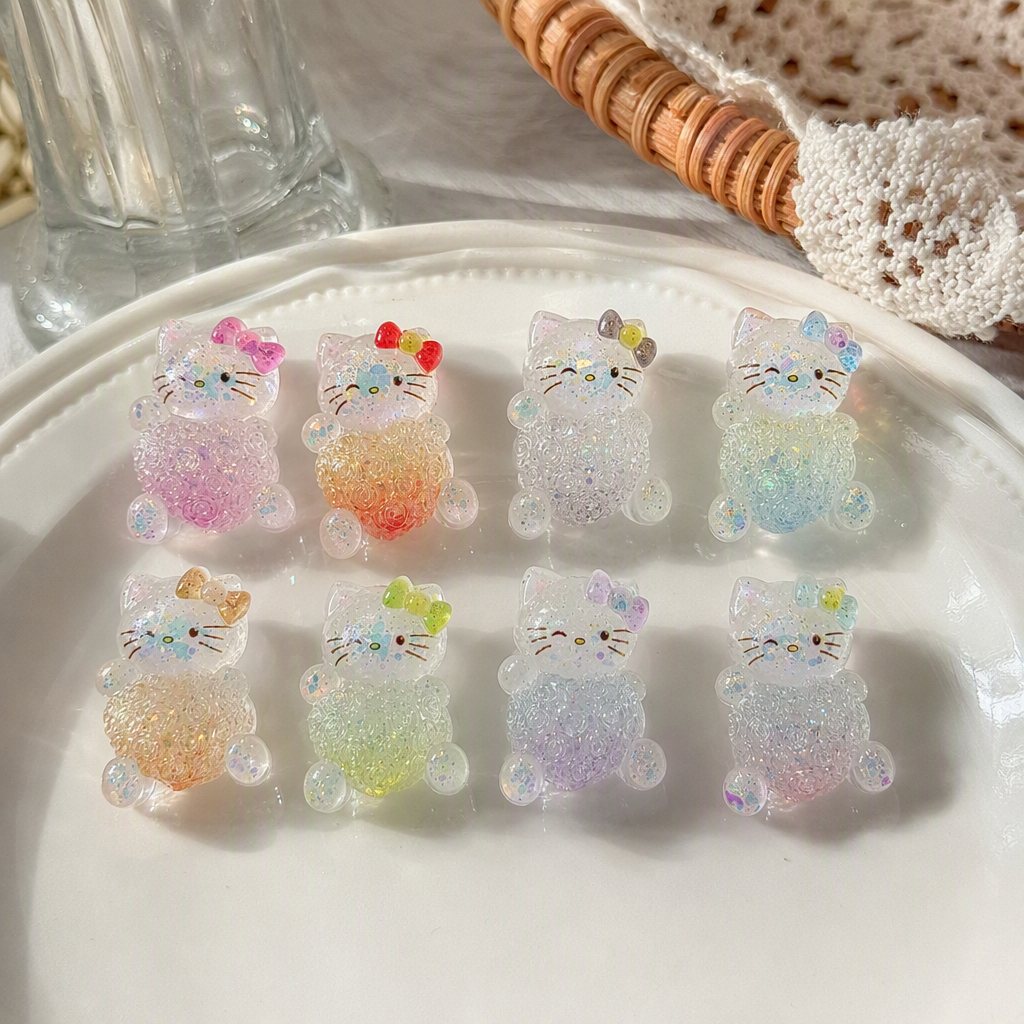 Hello Kitty colored glitter resin pendant, cute cartoon accessory, DIY handicraft accessory, gift decoration details Picture
