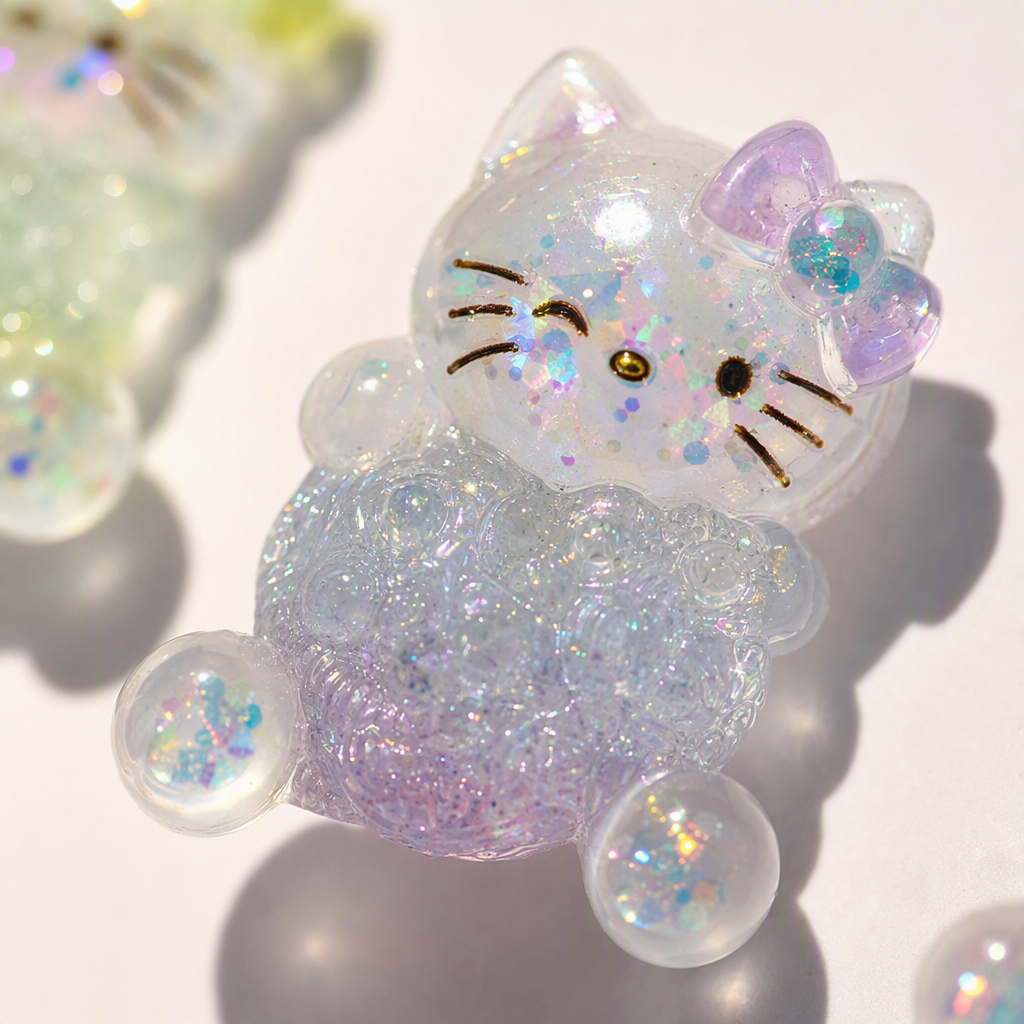 Hello Kitty colored glitter resin pendant, cute cartoon accessory, DIY handicraft accessory, gift decoration Application Scenario