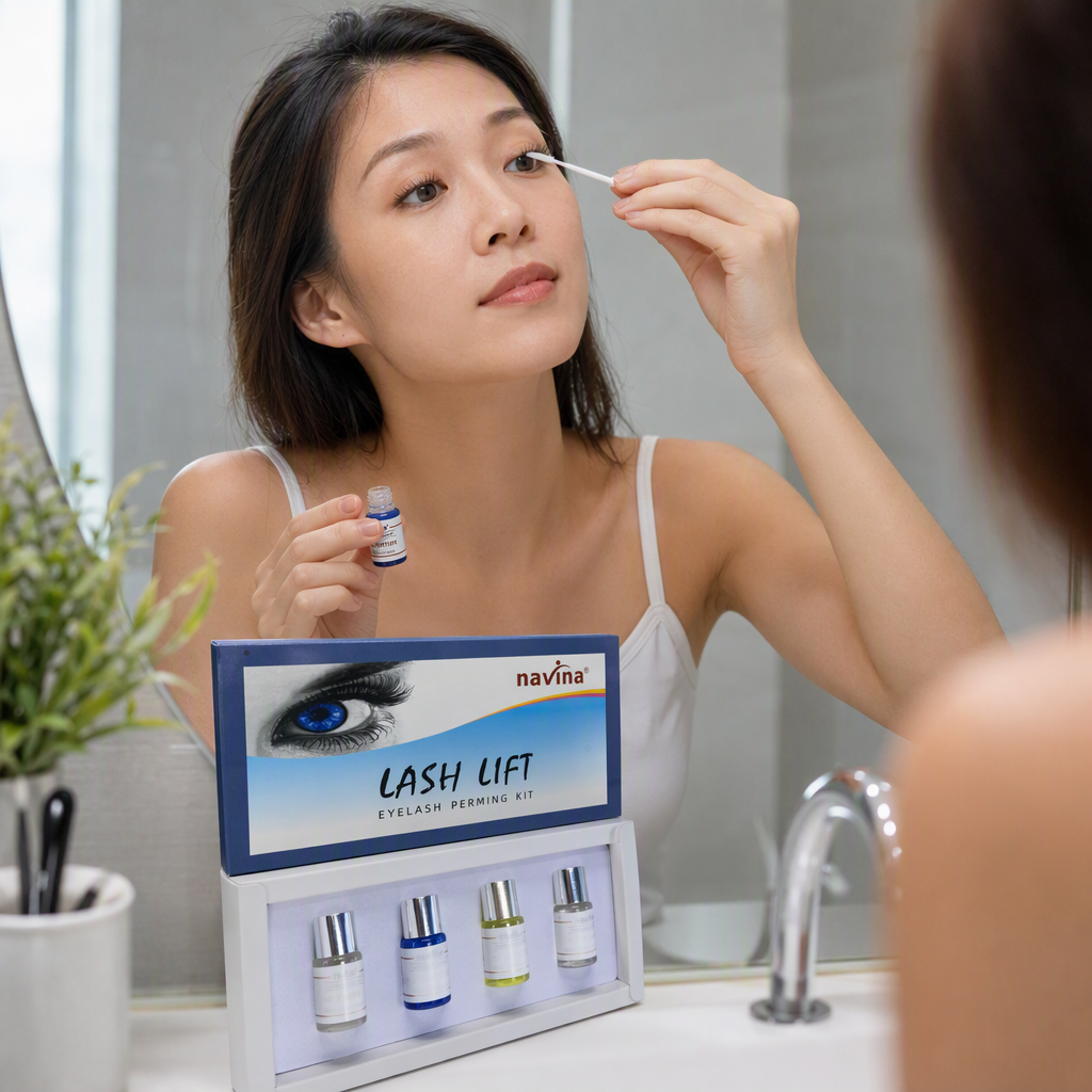 Maquillaje profesional caja de embalaje azul cuatro botellas de pestañas estilizador líquido de larga duración estilizador natural curl arriba herramientas de belleza details Picture