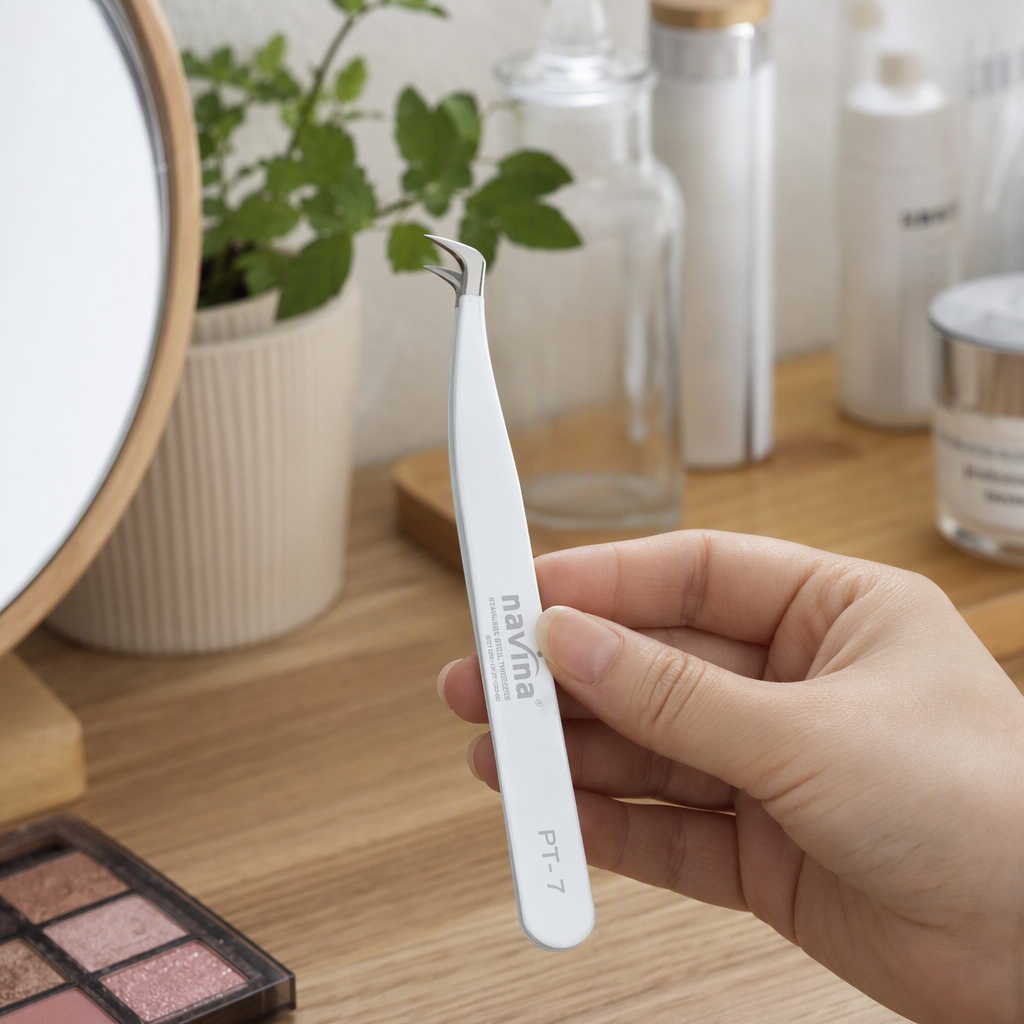 navina stainless steel tweezers PT-7, white packaging, rainbow-colored decoration, fine beauty tools, durable and meticulous for holding details Picture