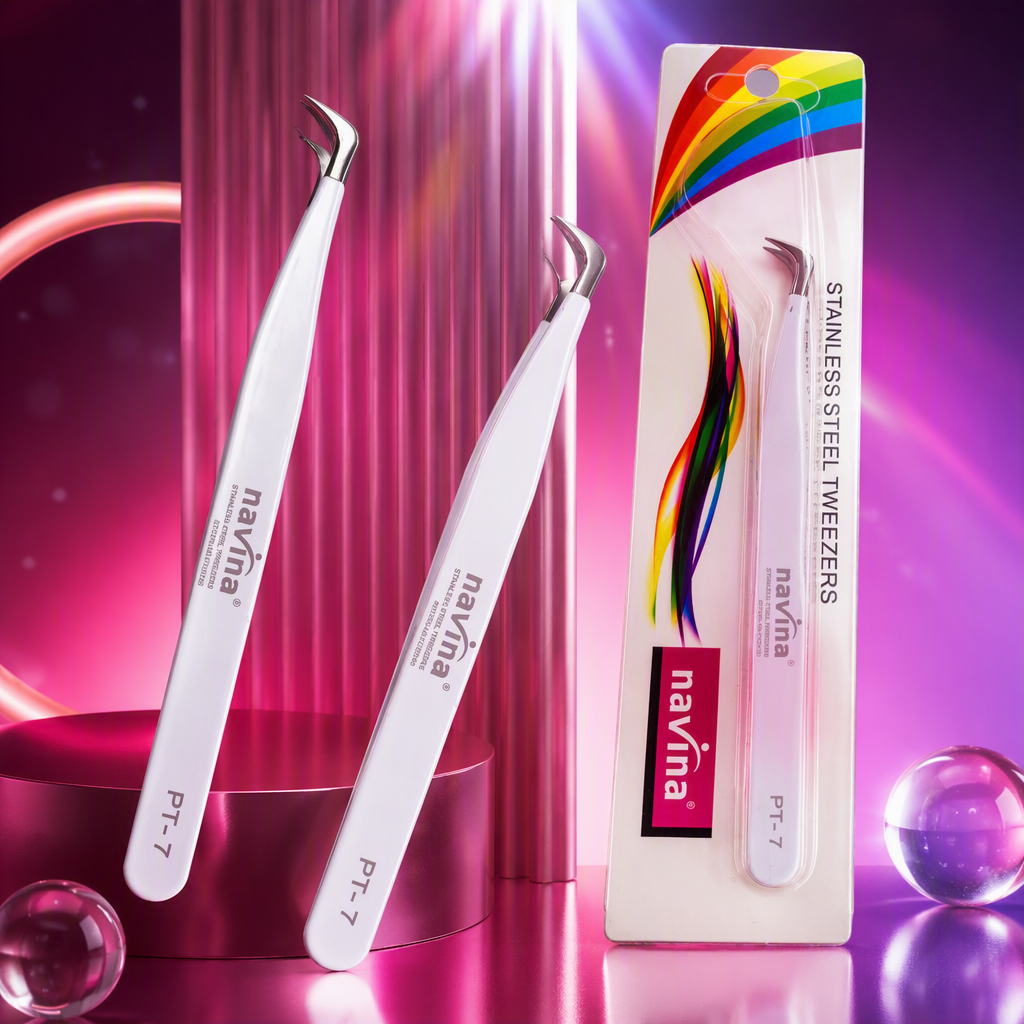 navina stainless steel tweezers PT-7, white packaging, rainbow-colored decoration, fine beauty tools, durable and meticulous for holding Specification image