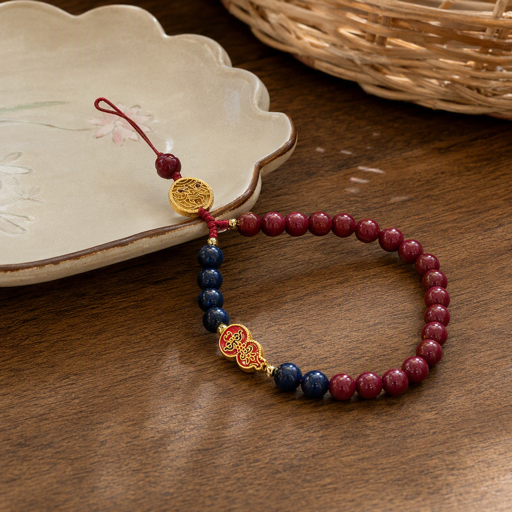 Pulsera de cadena de cuentas rojas de moda adornado con cuentas azules adornado con oro simple 100 accesorios para chicas details Picture