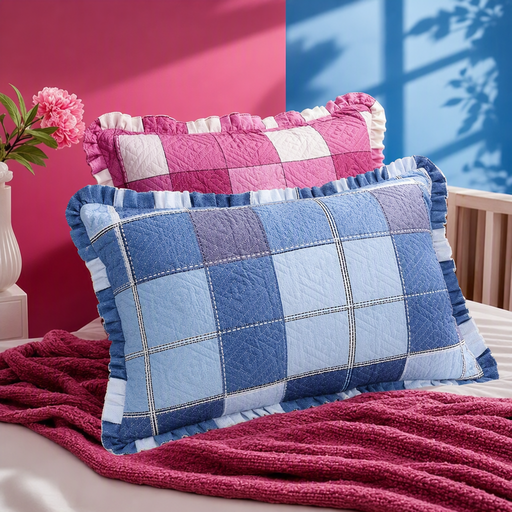 أحجام زرقاء بنفسجية، أحشاش بيضاء، وحشية على الأسرّة، على حاشية من كشكشة Specification image