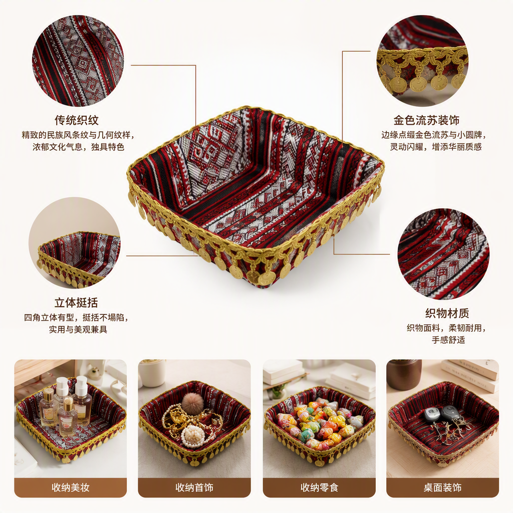 Fashionable striped brocade tray, multi-purpose home decoration tableware storage plate, simple and modern style