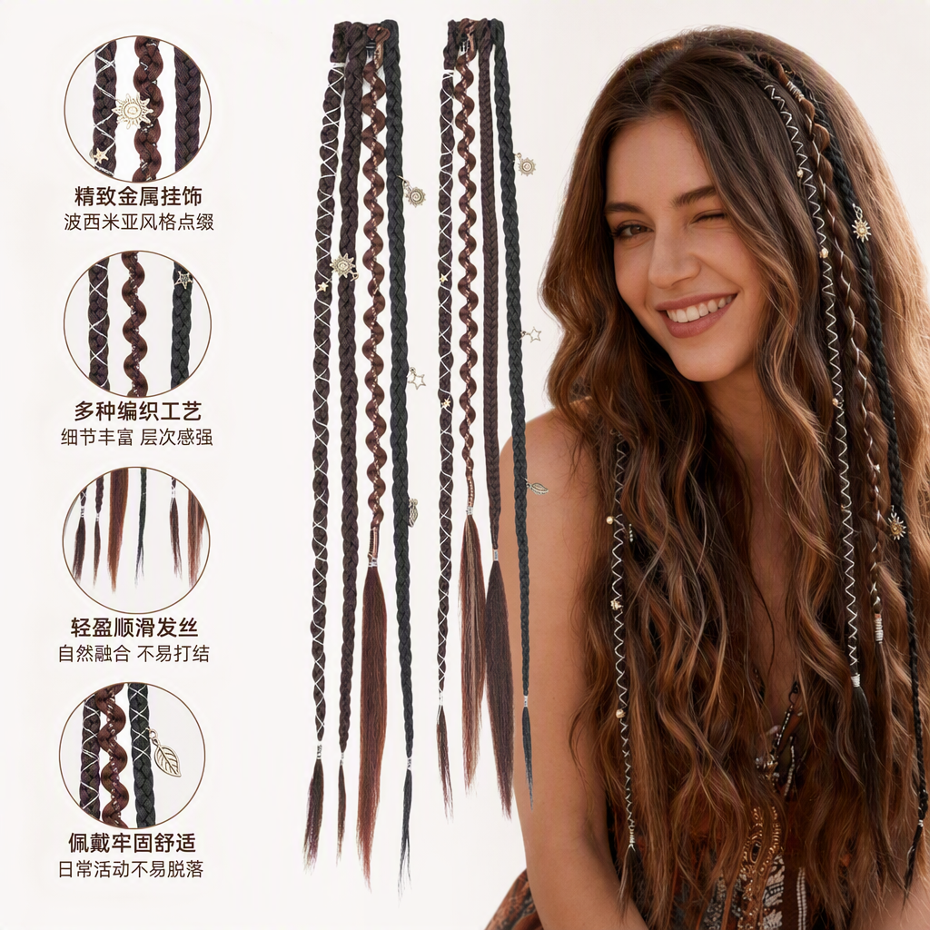 Fashionable brown braided hair accessories, simple and versatile hair accessories, hair clips, hair ropes, hair bands, hair ornaments and accessories