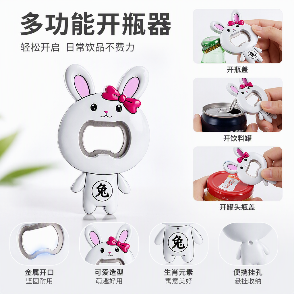 原创十二生肖树脂开瓶器 生肖冰箱贴龙虎牛马动物磁吸伴手礼批发详情1