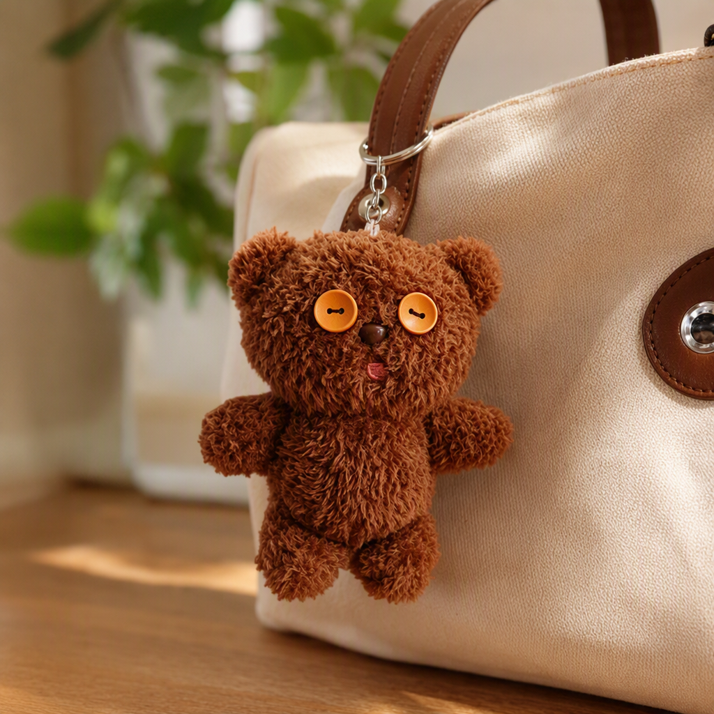 Coffee bear plush pendant, cute cartoon keychain, hanging accessory, doll doll, available for export, creative animation, brown plush bear keychain, Mother's Day gift, keychain accessory, cute key chain jewelry for your girlfriend details Picture