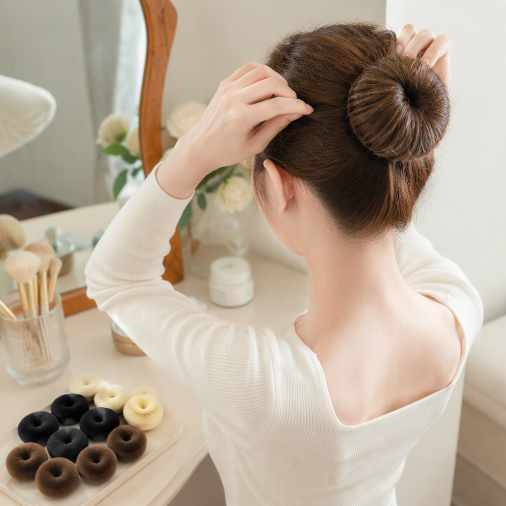 Multi-color hair band and bun styling tool, hairstyle demonstration figure, suitable hair styling tool set details Picture