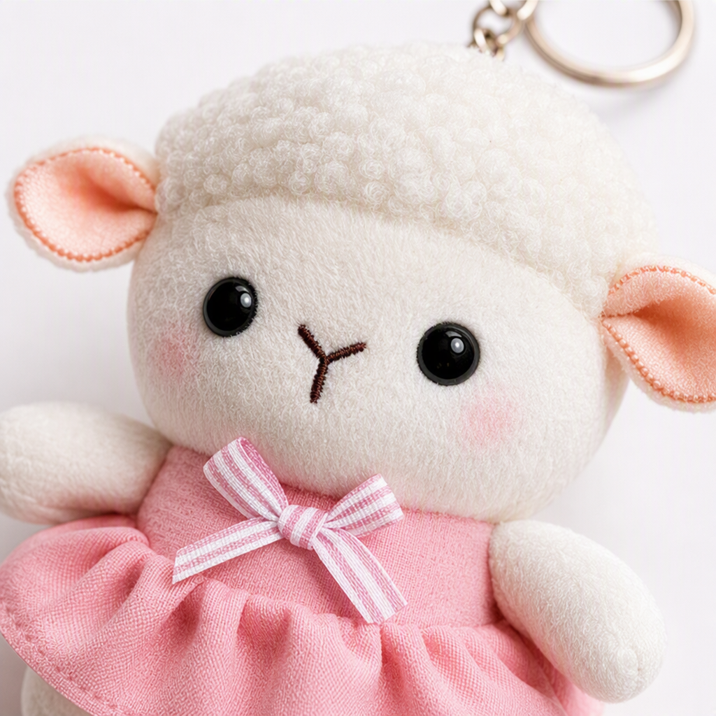 Cute standing little sheep pendants, plush toys, keychains, bags, decorative dolls, export batch products, four white little sheep dolls in colorful skirts, keychains, Mother's Day gifts, keychains, accessories, fashionable and cute Item Picture