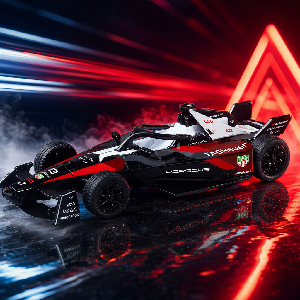 Simulación oficial con licencia del modelo de coche de aleación - fórmula porsche FORMULA [1:43 negro y rojo]