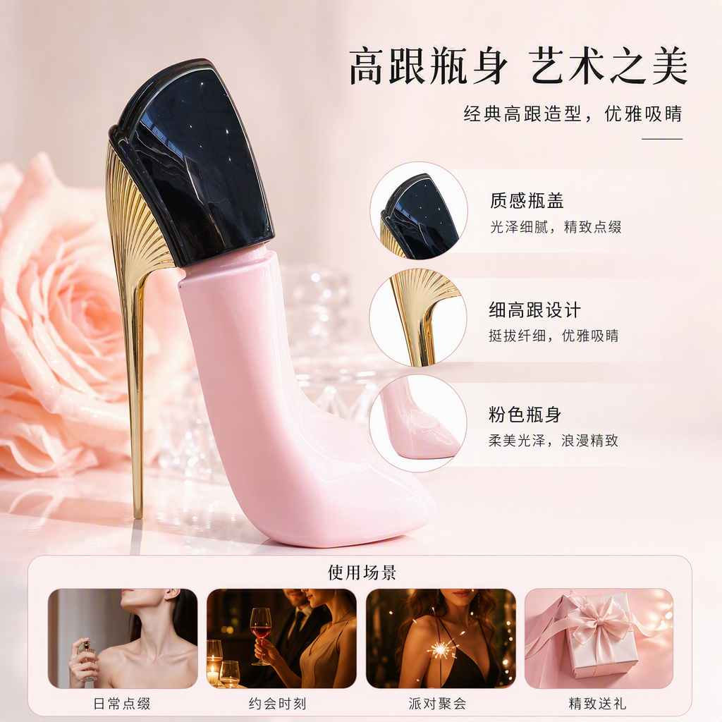 Pink high heels shaped perfume bottle for women, long-lasting light fragrance, fashionable and creative gift set