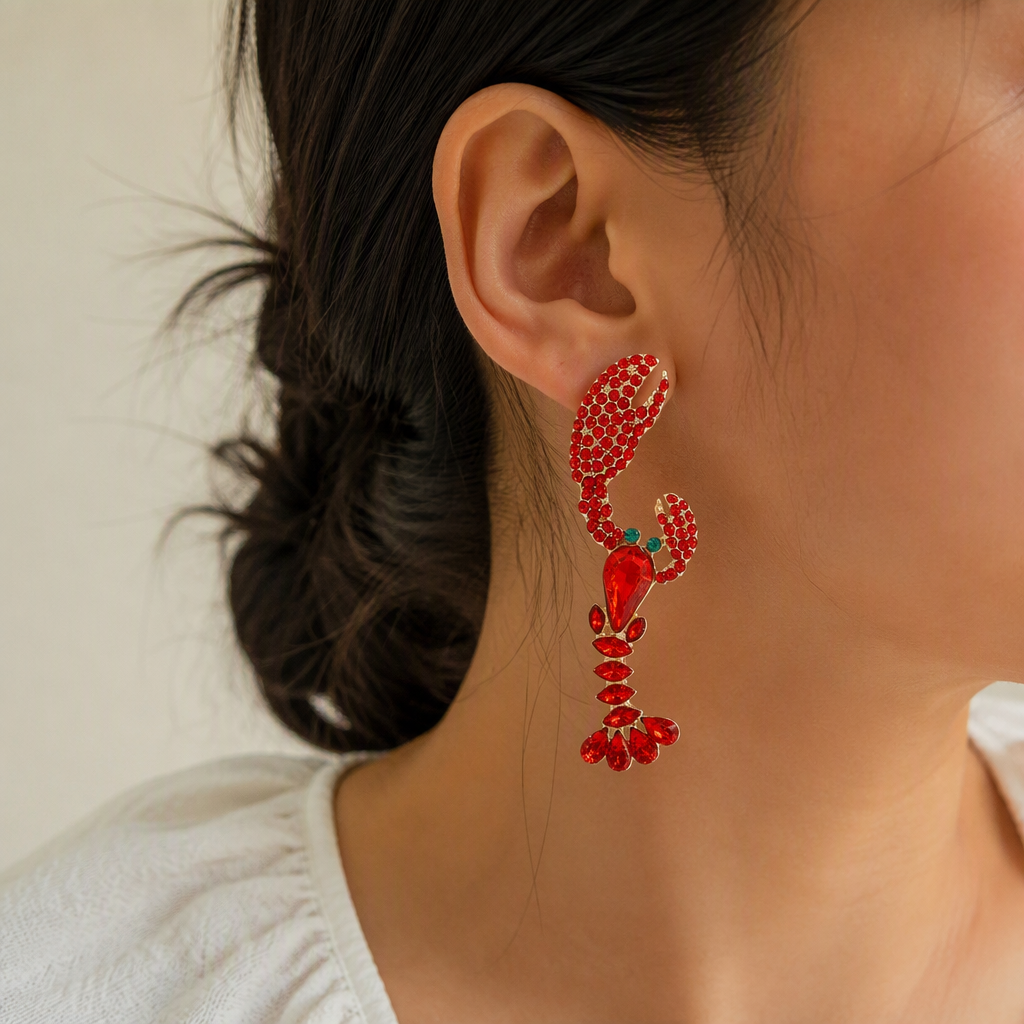 Creativo rojo langosta forma pendientes moda personalidad tendencia orejeras mujeres versión coreana simple y versátil orejeras details Picture