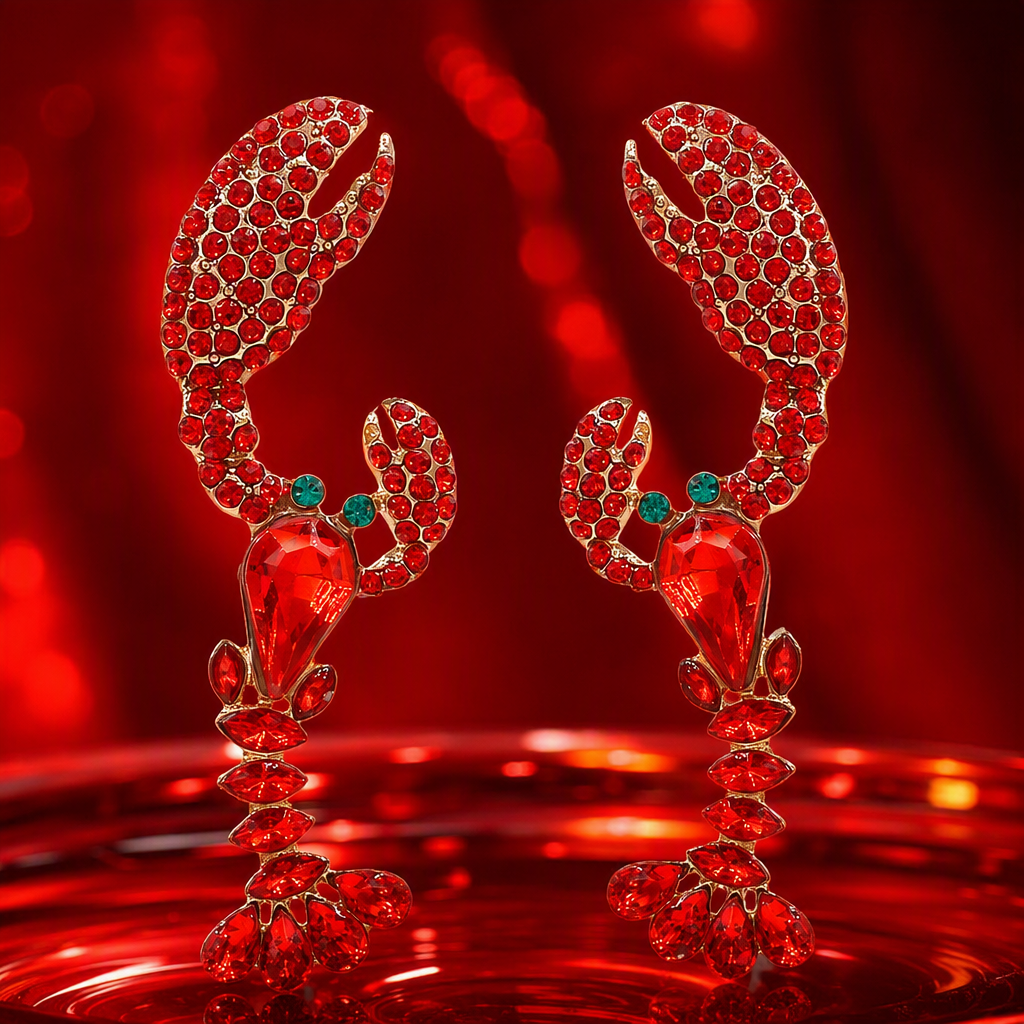 Creativo rojo langosta forma pendientes moda personalidad tendencia orejeras mujeres versión coreana simple y versátil orejeras Specification image