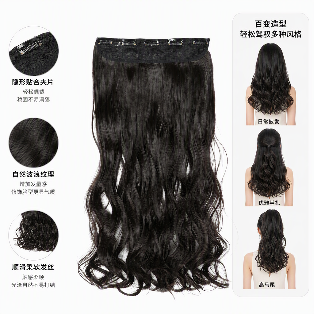 Natural curly black wig pieces, fluffy and full short hair wig pieces, Korean style trendy hair accessory for women
