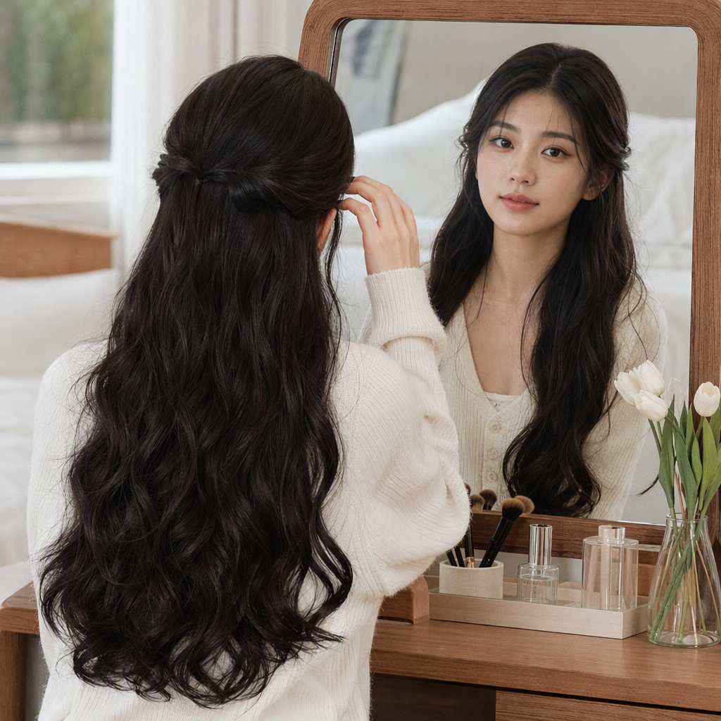 Natural curly black wig pieces, fluffy and full short hair wig pieces, Korean style trendy hair accessory for women details Picture