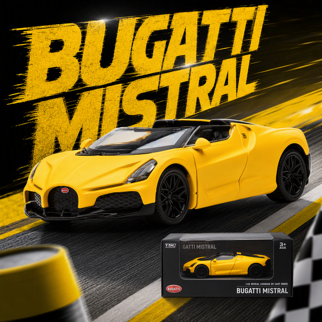 Officially authorized simulation alloy car model - Bugatti - Mistral [1:43 yellow]