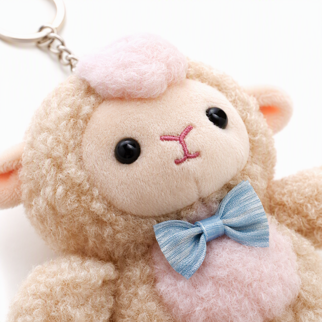 Cute standing little sheep pendant, simulated plush toy keychain bag, decorative small doll, cultural and creative souvenir, cute plush sheep keychain, Mother's Day gift, pink background, multi-color spliced metal ring decoration Item Picture