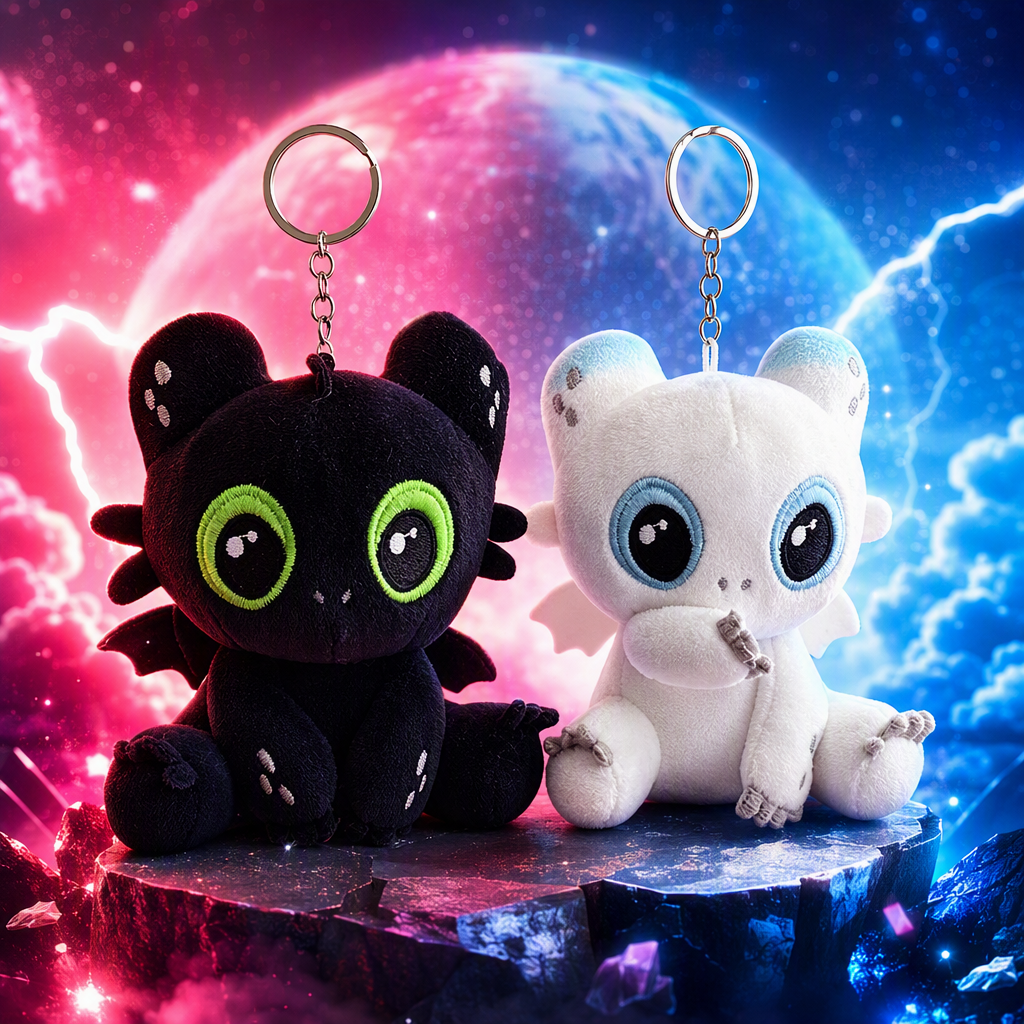 Cross-border hot sale cómo formar a su dragón lucha de la noche pequeño dragón blanco juguete de peluche bolso de escuela llavero colgante negro de peluche dragón llavero regalo del día de la madre llavero llavero blanco de peluche adorable accesorios colgante moda creativa llavero Application Scenario