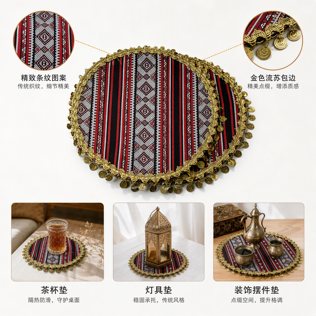 Geometric pattern fabric circular pendant, creative home decoration pendant, fashionable and individual hanging accessory, fabric art piece