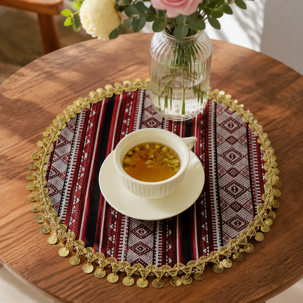 Geometric pattern fabric circular pendant, creative home decoration pendant, fashionable and individual hanging accessory, fabric art piece details Picture