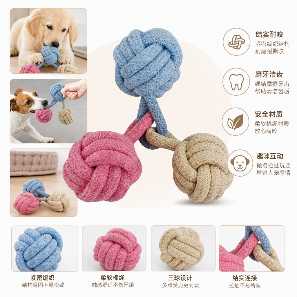 彩色绳结狗玩具耐咬耐磨宠物训练互动发泄用品宠物用品宠物玩具