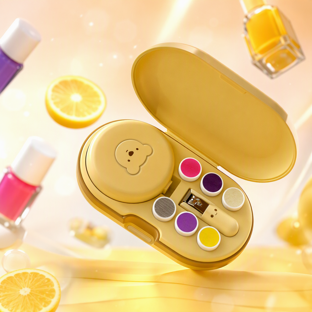 Beige baby nail trimmer with bear pattern, colorful grinding head, safe and soft baby nail trimming tool Specification image