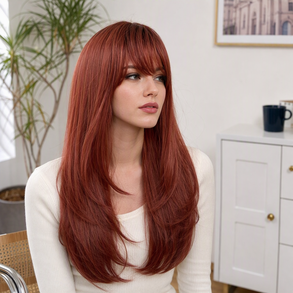Natural curly long false hair reddish-brown fashionable fluffy Korean style KM-18 women's wig accessory details Picture