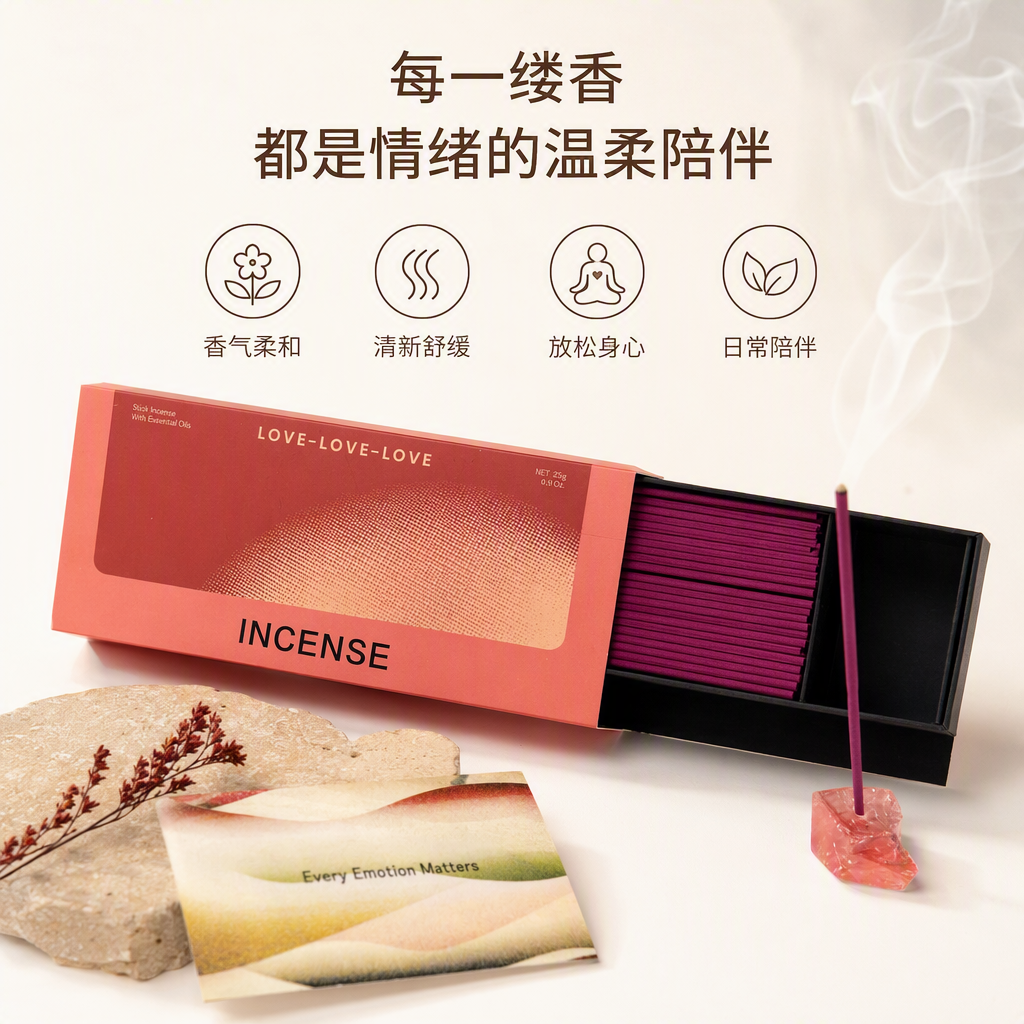 彩色卡片搭配香薰粉色包装盒香氛黑色盒子紫色线香红色水晶香薰棒装饰礼品套装