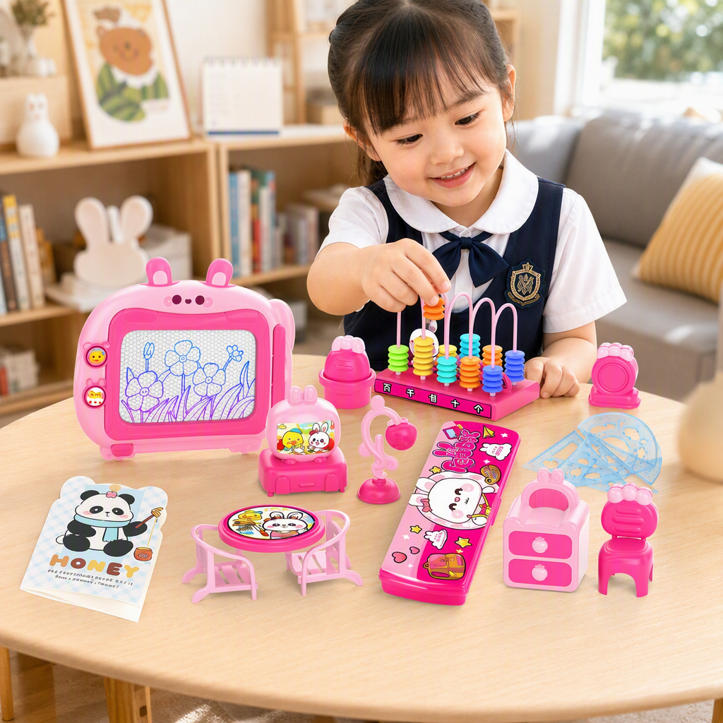 Pink sliding eraser drawing board, children's drawing and writing board, portable educational toy and learning tool for young children details Picture