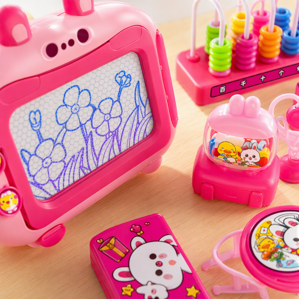 Pink sliding eraser drawing board, children's drawing and writing board, portable educational toy and learning tool for young children Application Scenario