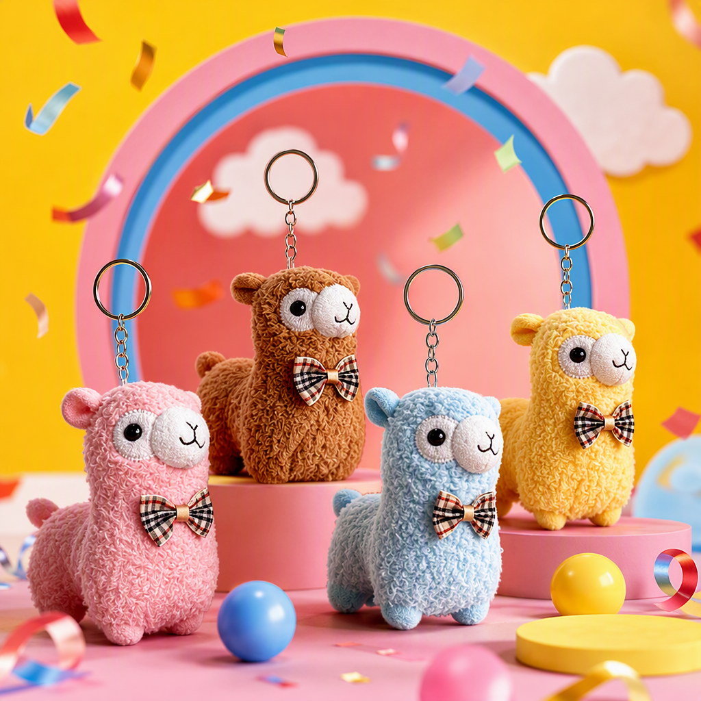 Cute, cute small bow tie, alpaca pendant, plush toy, keychain decoration, schoolbag, export can be approved, creative, colorful alpaca wool keychain, Mother's Day gift, acrylic personalized customization, multi-functional key chain accessory Application Scenario
