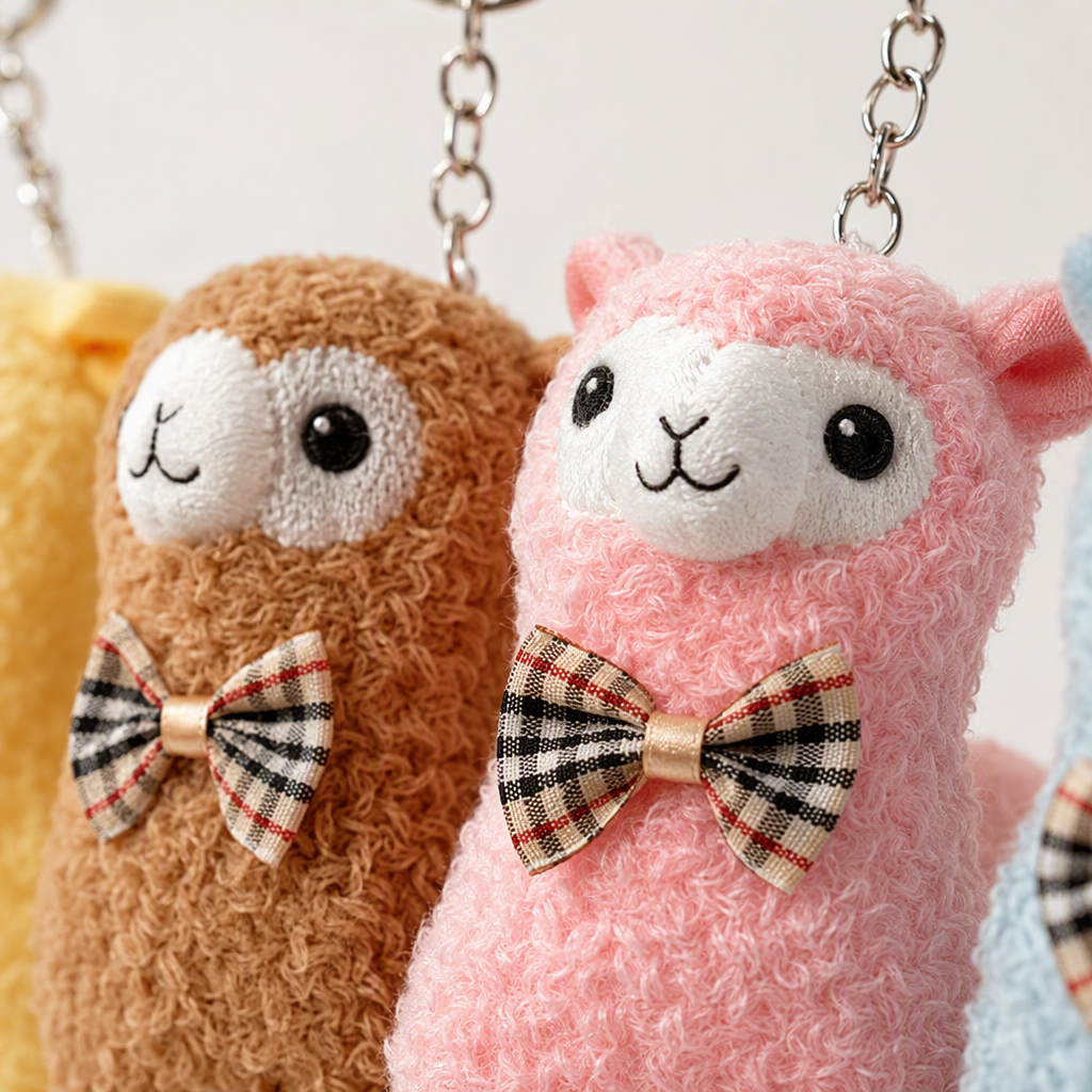Cute, cute small bow tie, alpaca pendant, plush toy, keychain decoration, schoolbag, export can be approved, creative, colorful alpaca wool keychain, Mother's Day gift, acrylic personalized customization, multi-functional key chain accessory Item Picture