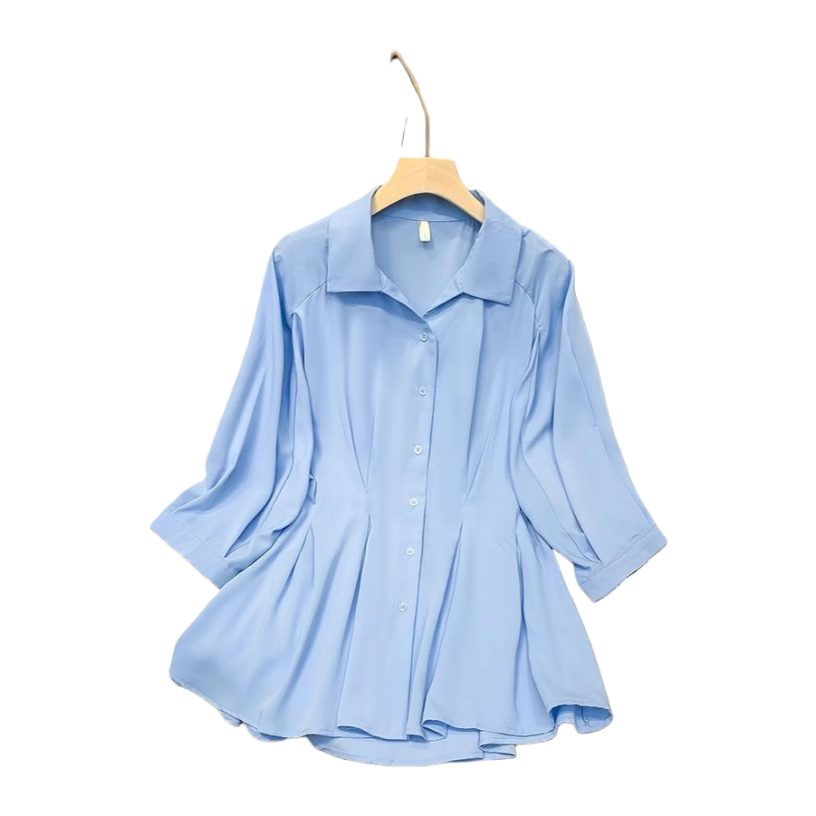 Korean-style simple and versatile solid-color long-sleeved women's shirt, spring and autumn casual loose top, student base shirt