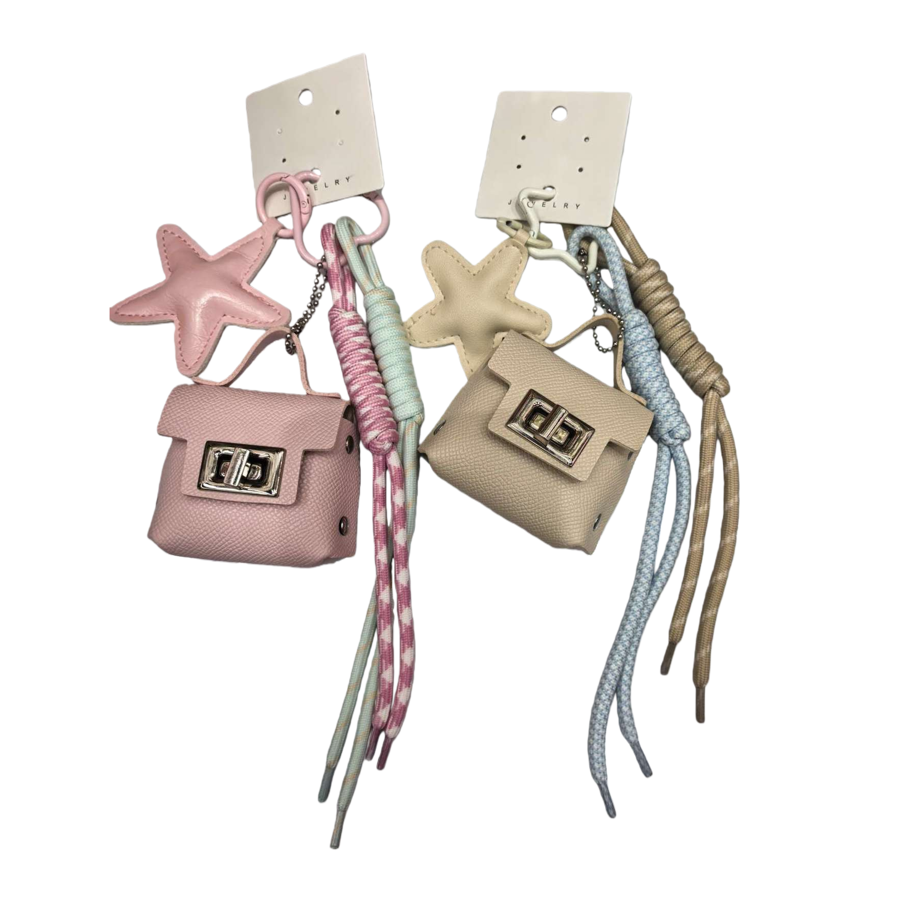 Pink and beige small bags, keychains, star pendants, colorful shoelaces, fashionable, creative and trendy accessories as gifts Item Picture