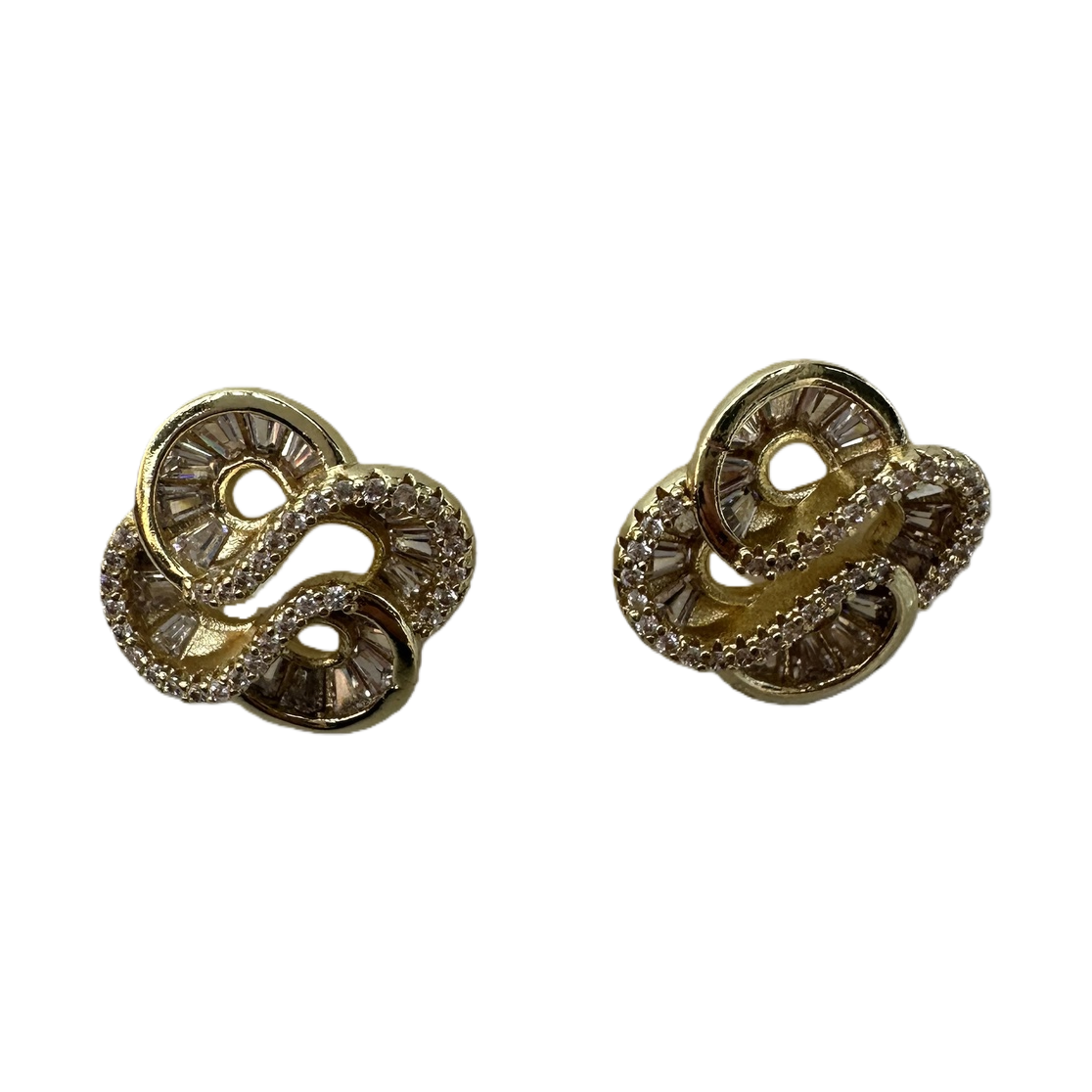 金色镶钻耳钉+白底实物图