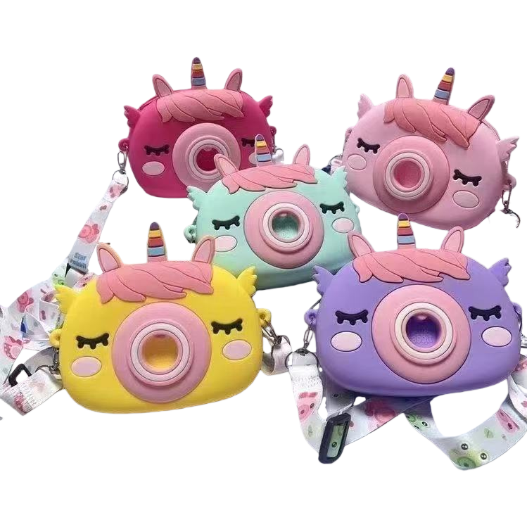 Colorful unicorn-shaped camera bag, children's cartoon, cute, portable, anti-drop, trendy and fashionable bag, a gift for girls Item Picture