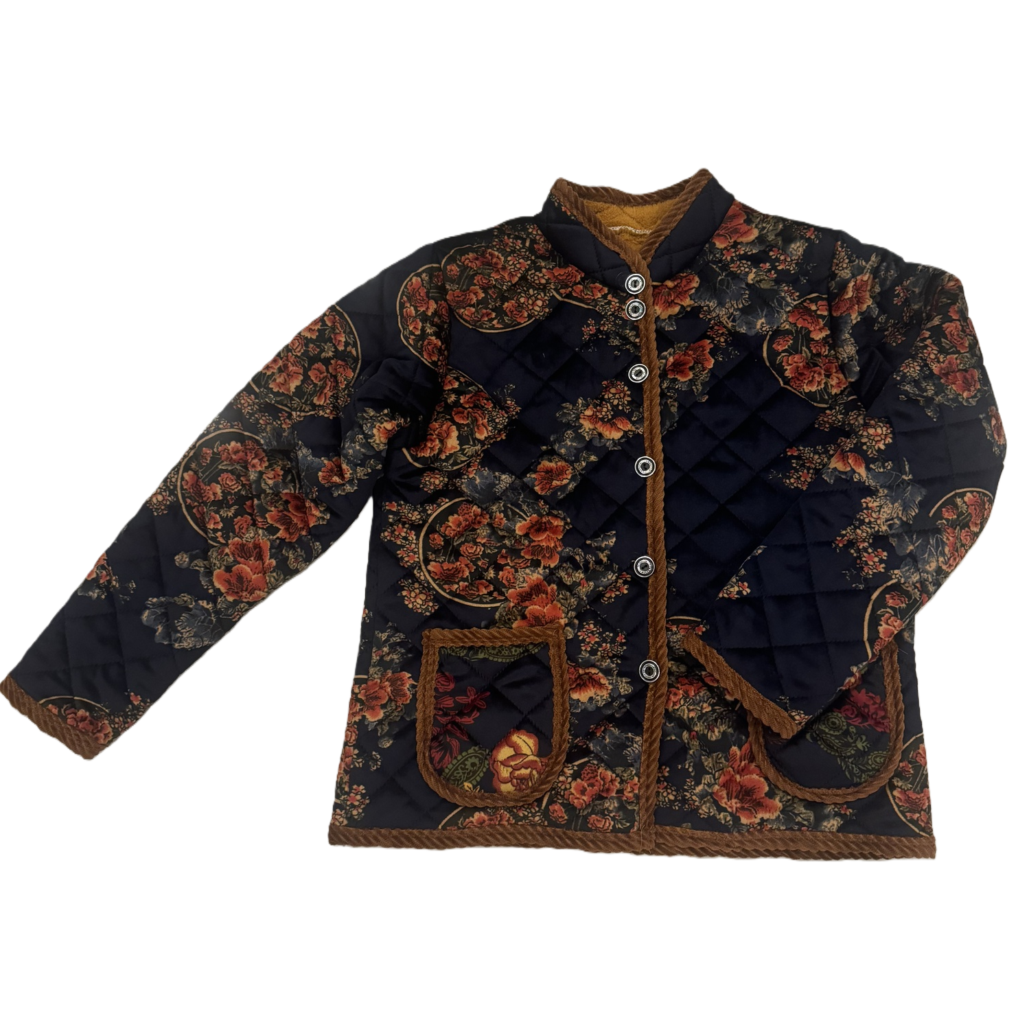 Fashionable and warm cotton-padded jacket with deep blue floral patterns, light and comfortable, a must-have for winter for women, thickened version Item Picture