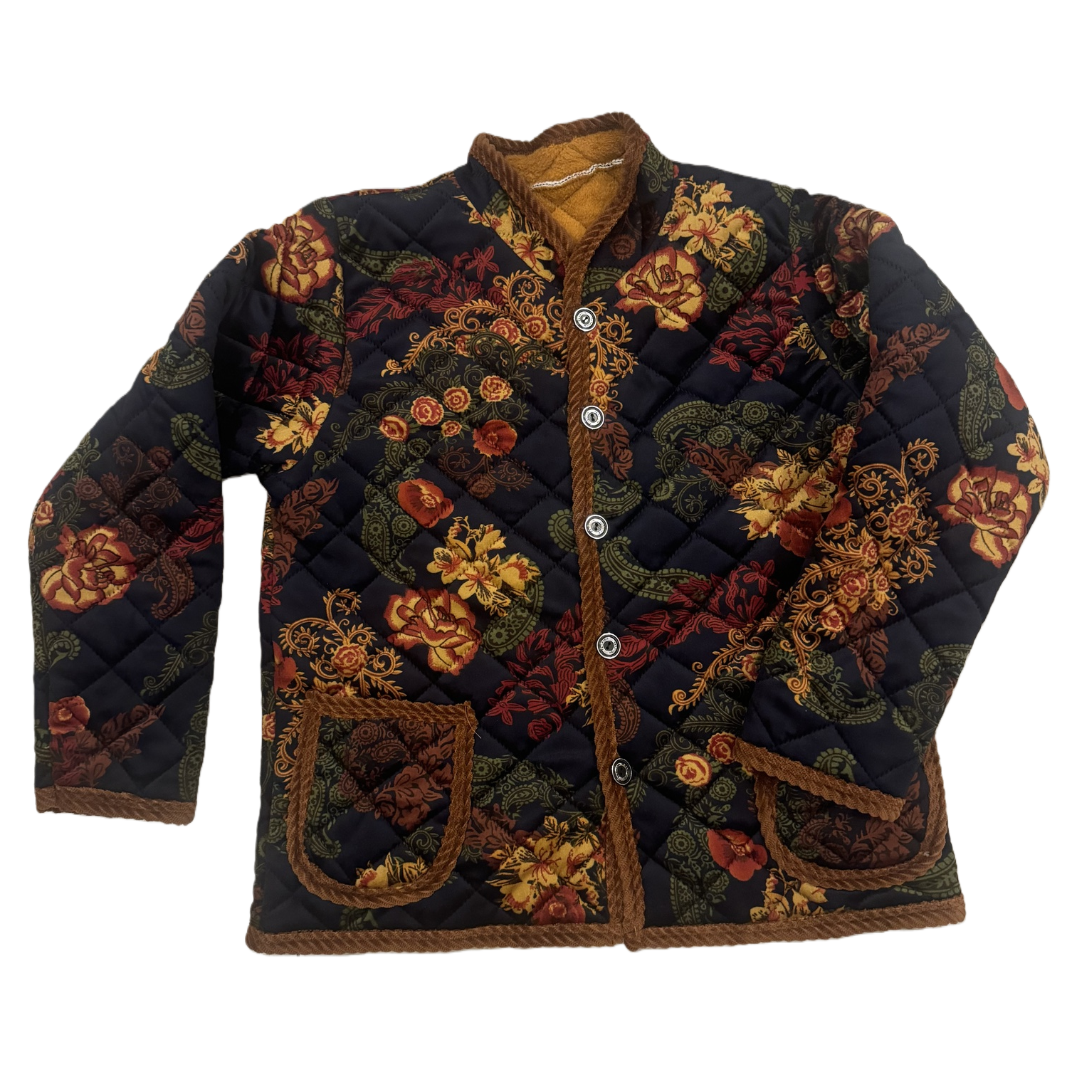 أنماط أزهار داكنة اللون فاتحة اللون ومليئة بمعطف لطيف ومريح Item Picture