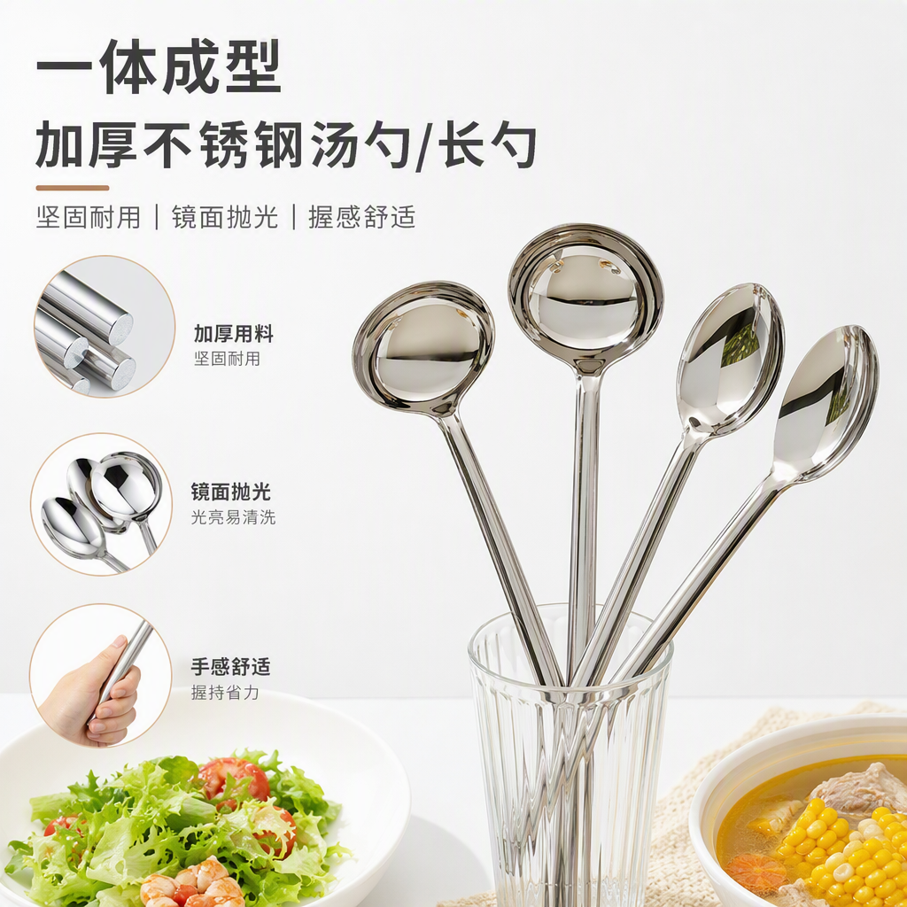 Multi-functional stainless steel spoons and spoons, household tableware, kitchen soup and seasoning spoons, restaurant table supplies Application Scenario