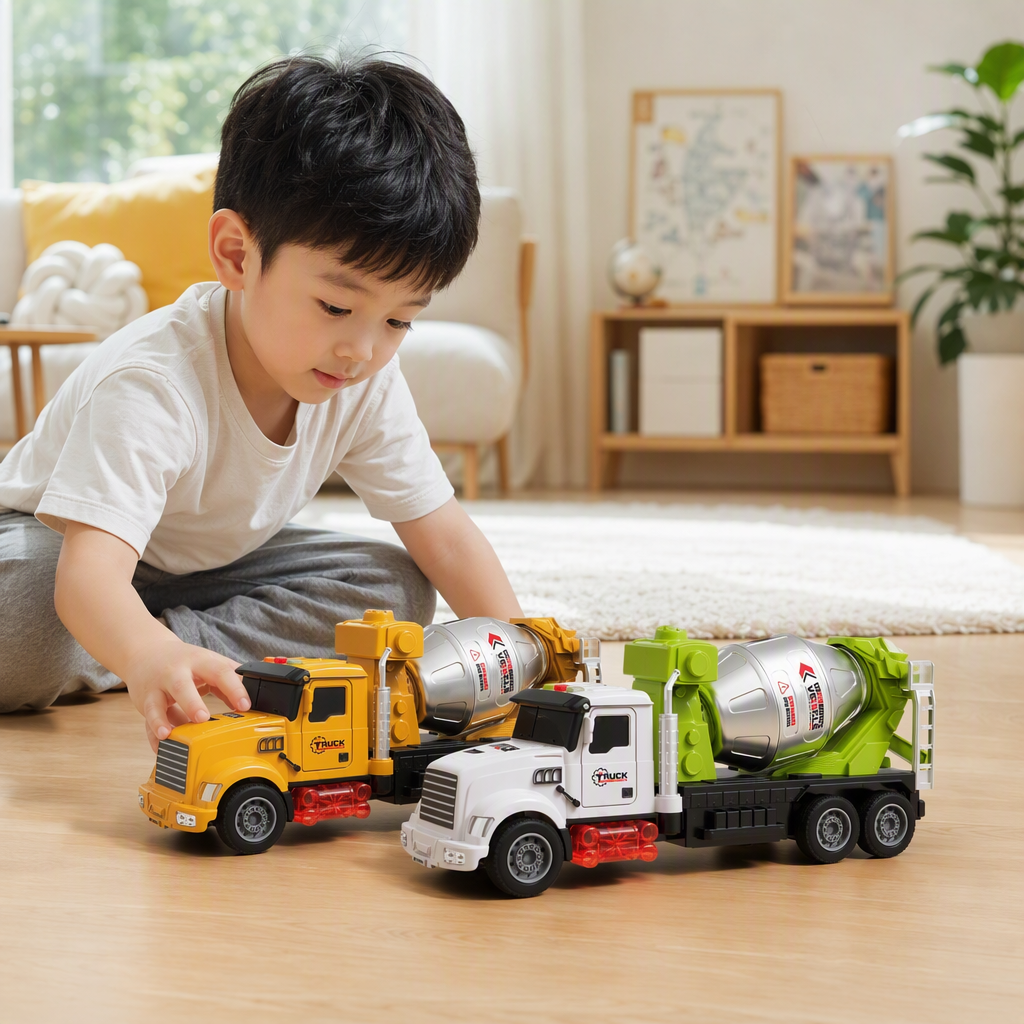 Colorful sound and light engineering vehicle, children's toy electric model, green and yellow light and sound effects adjustable, children's educational toy details Picture