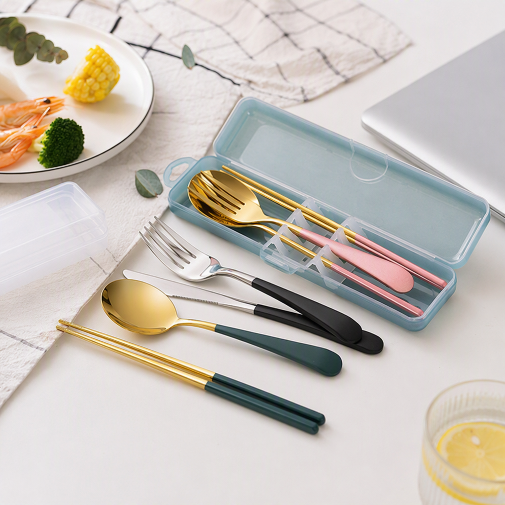 Multi-functional stainless steel tableware set, knife, fork and spoon combination, portable family tableware, essential for dining in restaurants Item Picture