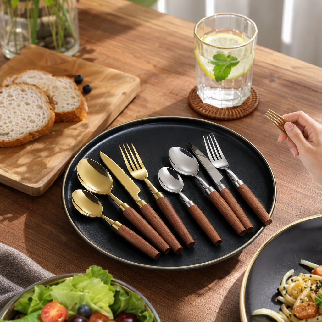 Stainless steel tableware set, household tableware knife, fork and spoon combination, restaurant table supplies, simple and durable tableware set