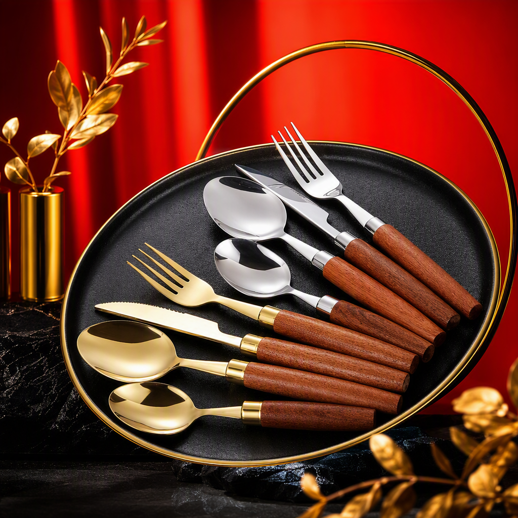 Stainless steel tableware set, household tableware knife, fork and spoon combination, restaurant table supplies, simple and durable tableware set Application Scenario