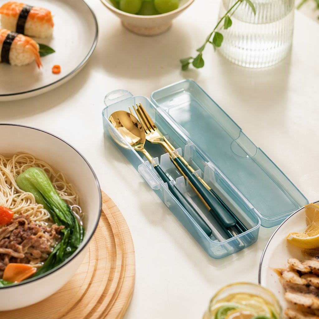Multi-functional tableware set, knife, fork and spoon combination, portable for home, restaurant and kitchen utensils, essential for dining tables Application Scenario