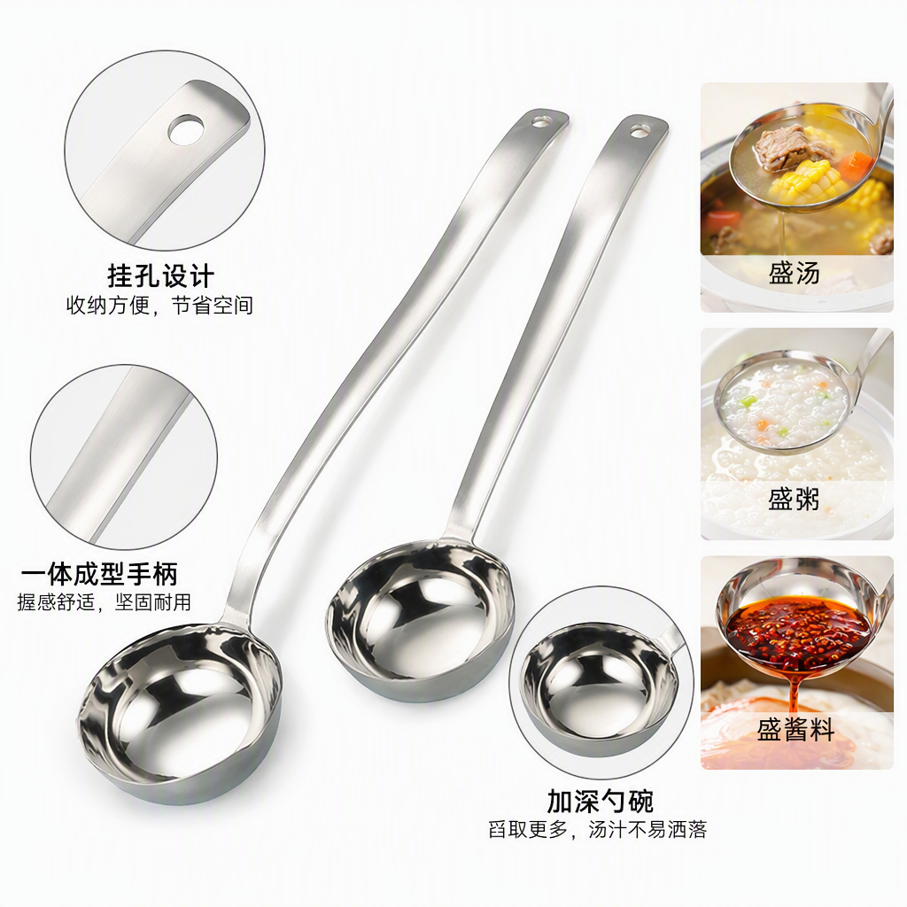 Multi-functional stainless steel spoons, cutlery, kitchenware, durable and practical household tableware set