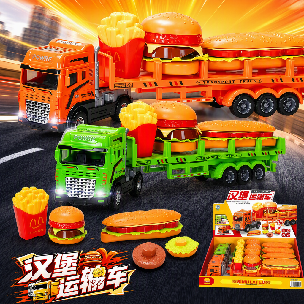 Colorful hamburger transport vehicle model, detachable front compartment, simulated food, children's toy Specification image