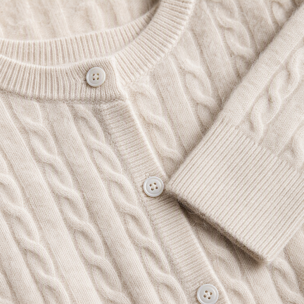 The off-white knitted long-sleeved cardigan for women's tail leg covers are casual, versatile, warm and comfortable to pair with Application Scenario