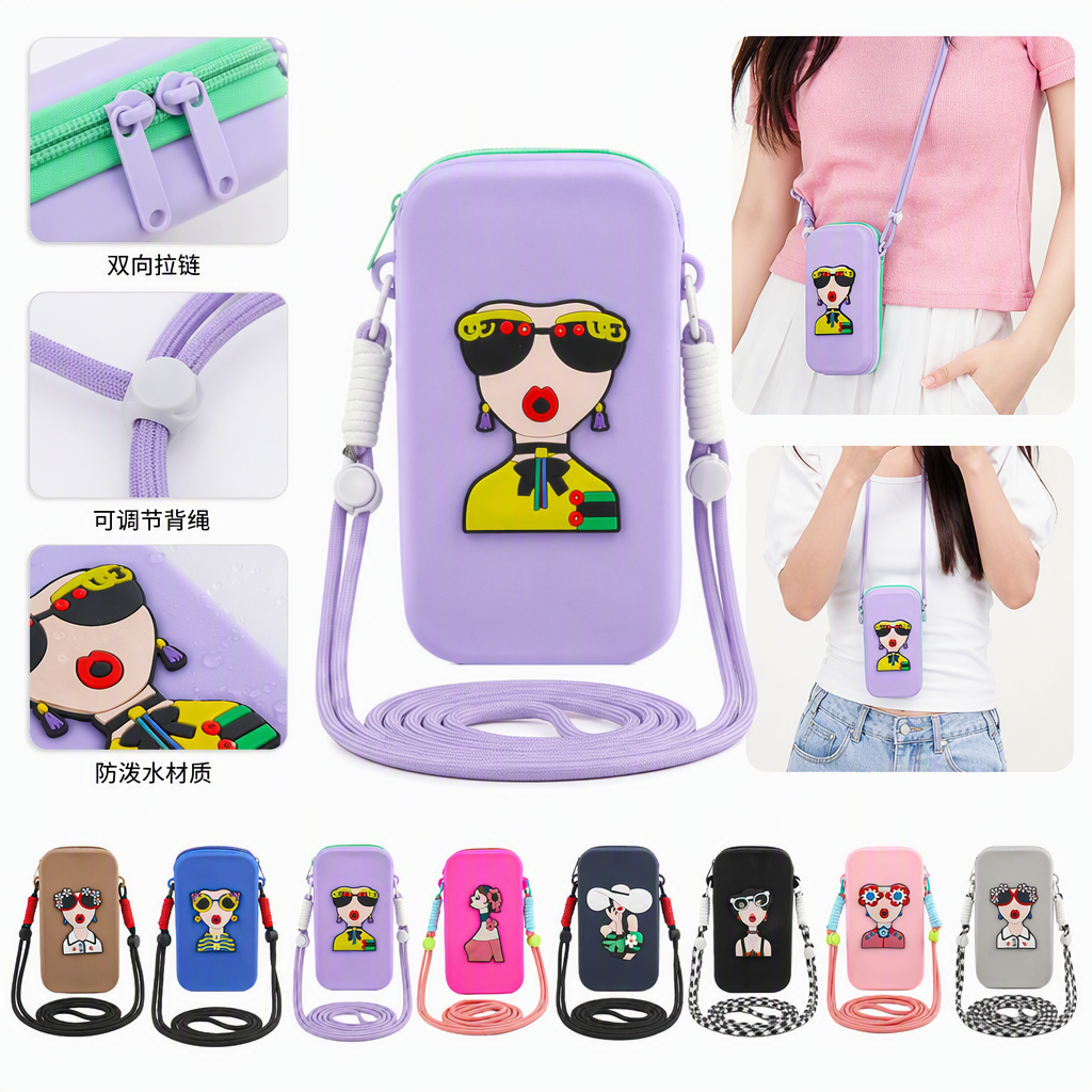Colorful cartoon character mobile phone case, portable and shockproof creative cartoon mobile phone case clutch, trendy style