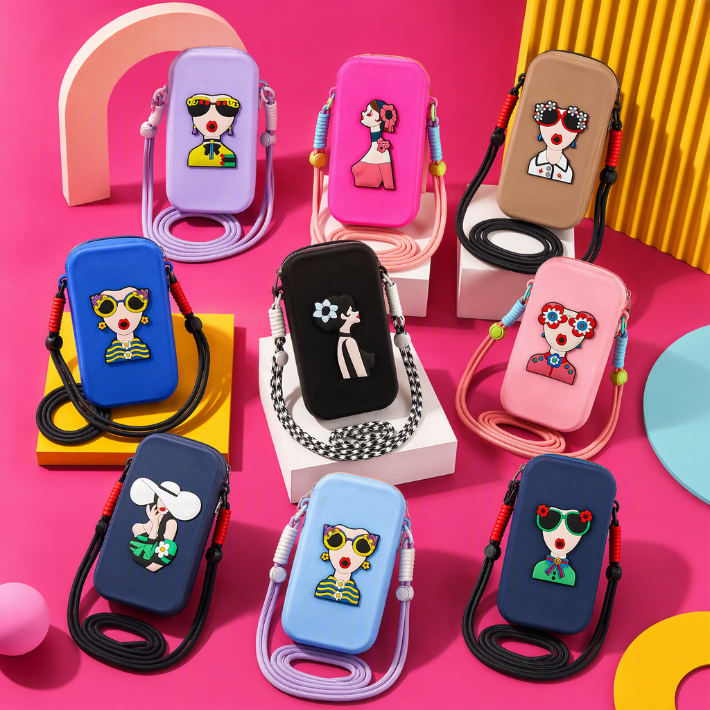 Colorful cartoon character mobile phone case, portable and shockproof creative cartoon mobile phone case clutch, trendy style Specification image