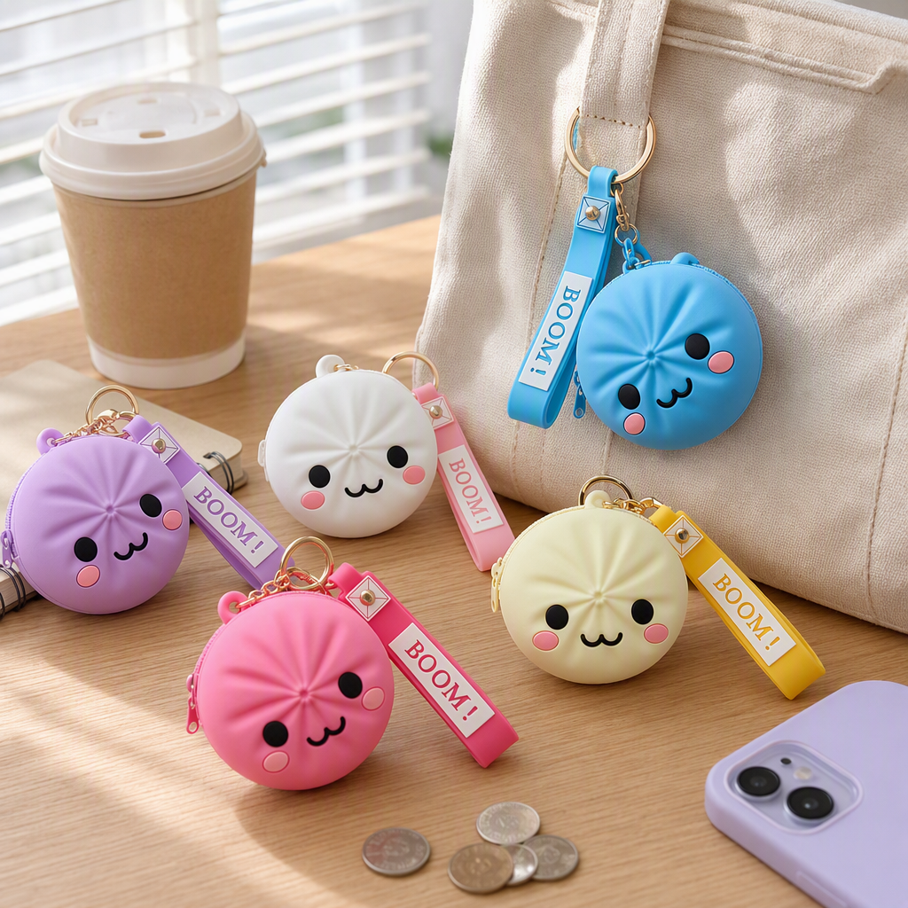Colorful cartoon steamed bun-shaped key chain, creative and cute keychain pendant, gift and accessory, trendy and versatile details Picture